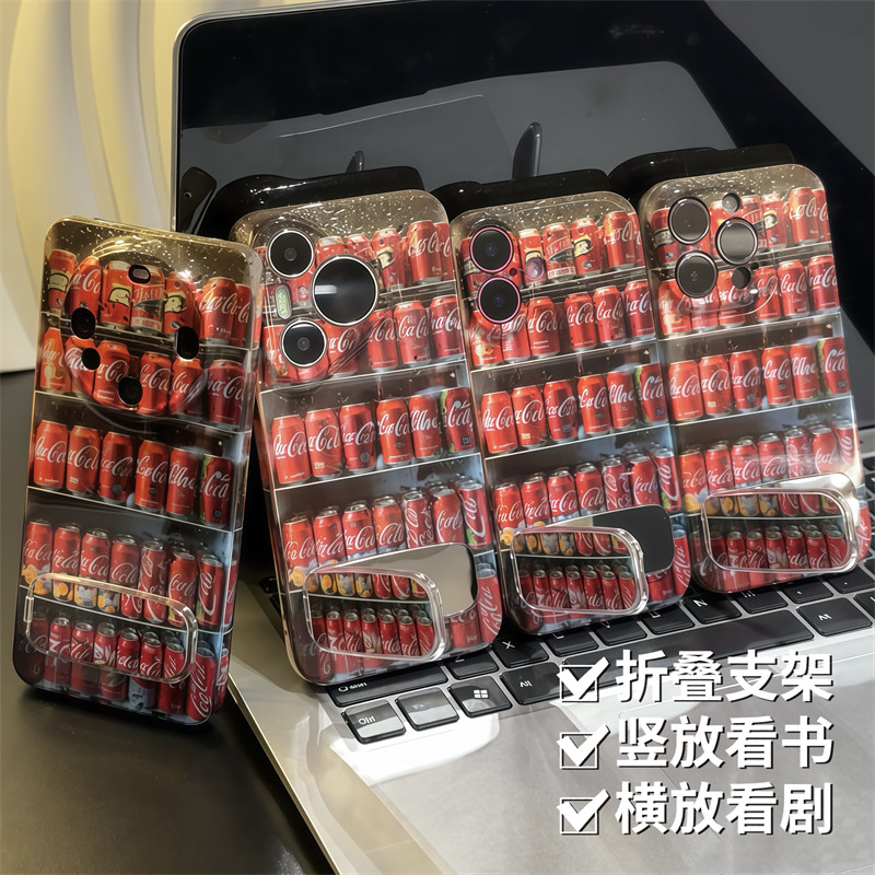 16ProMax满屏可口可乐荣耀400手机壳硬小米15Ultra带镜子支架iPhone14plus适用13菲林苹果12创意Findx8高级感