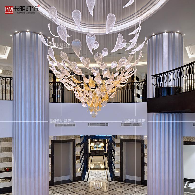 豪华酒店大厅水晶吊灯创意酒店别墅复式楼电梯间挑空叶子装饰吊灯