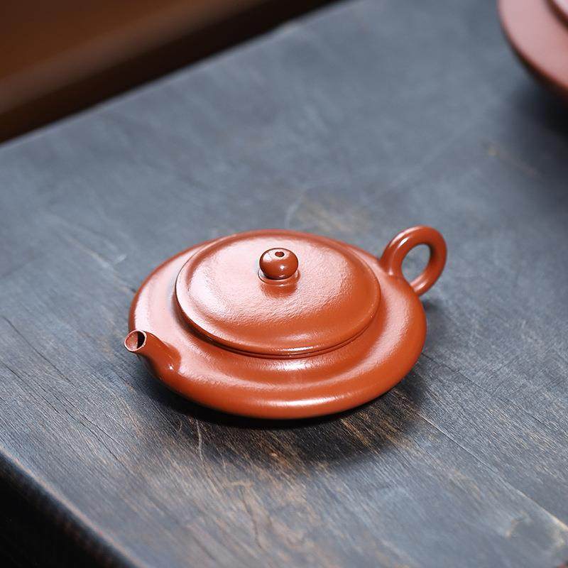 宜兴紫砂壶70cc功夫茶具小茶壶极扁壶原矿朱泥虚扁壶