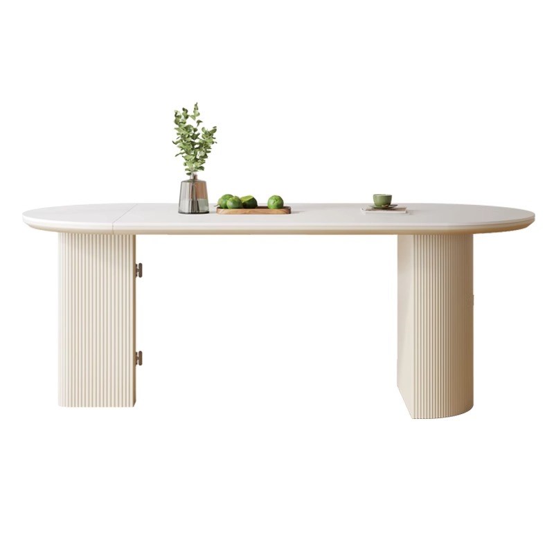 明匠轩家居奶油风折叠长方形岛台家用小户型岩板白色餐桌椅