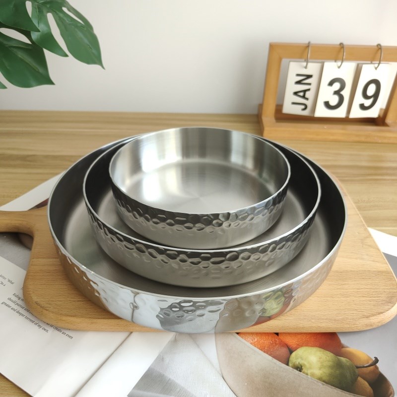 高档出口品质卓德铭18-10不锈钢加深圆盘三层钢多用盘子煎盘备菜