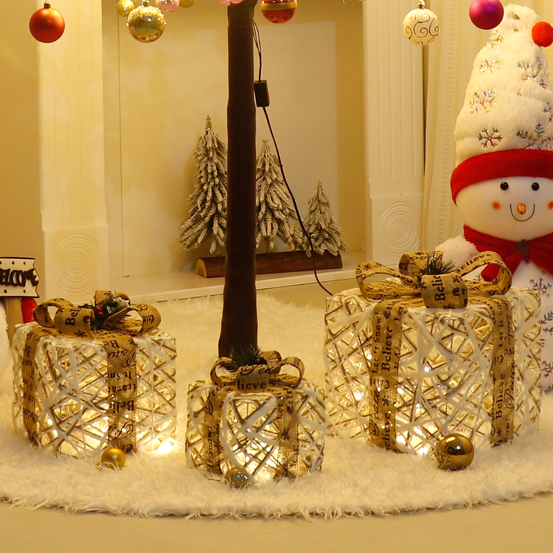 耶诞树装饰礼盒货架礼品盒发光成品礼包耶诞节装饰品场景布置