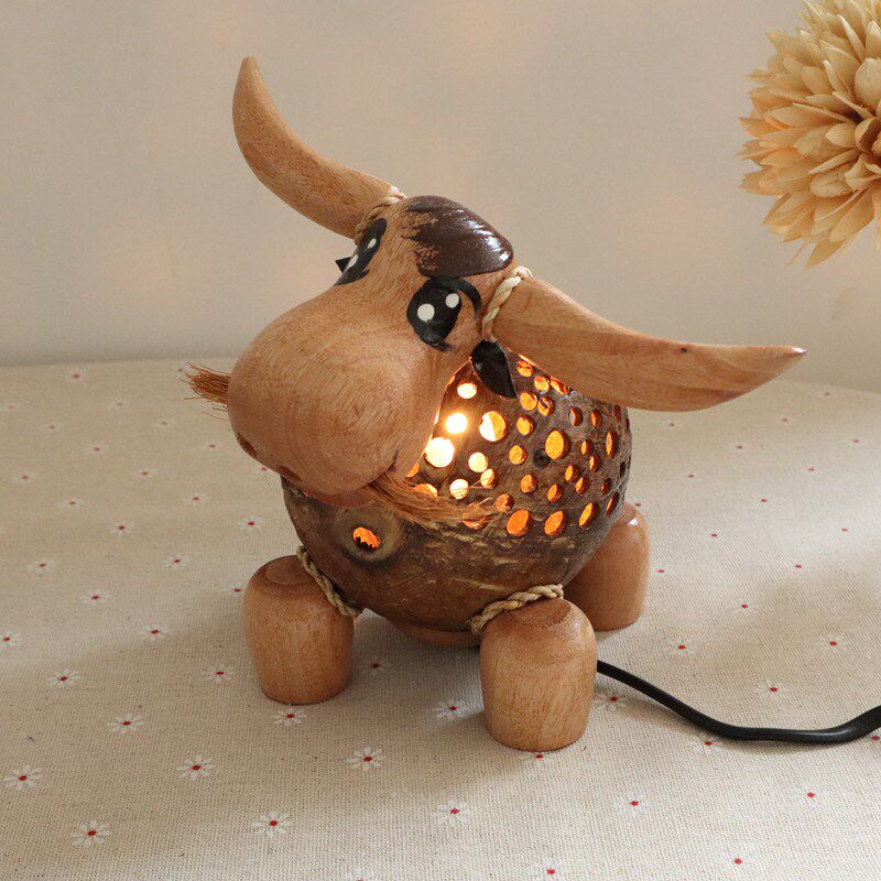 泰国椰子灯卡通动物椰壳台灯儿童房床头氛围灯爱小象夜灯睡眠灯