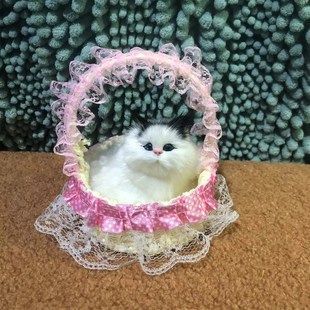 提篮猫咪仿真动物会叫家庭摆件儿童玩具仿真猫毛手伴生日礼物 新款