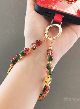 招财金珠圆珠手链女款ins手机挂绳高档精美手串手工串珠手提链新