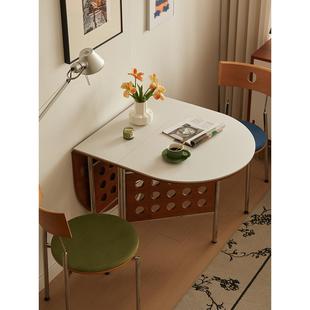 实木可折叠岩板桌椭餐形饭中古风家用小圆户型伸缩桌餐桌ZLY家用