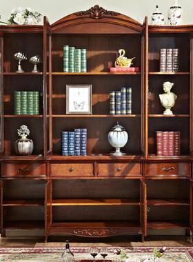 美实木书柜四式门复古大书厅柜欧式大架容量书房客储物ZG-81910置