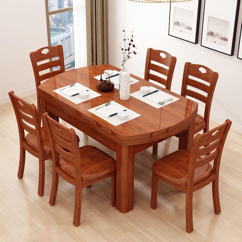 全式实CDC木餐桌椅组合可家伸缩两用现代中简约小户木型餐桌用实