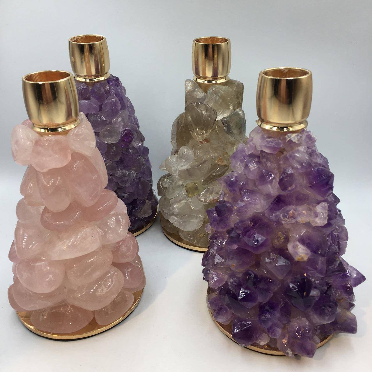 天白晶粉水晶紫水晶原矿手然工台欧式家居装饰烛摆件外单MHV水热