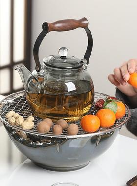 日ZTI式玻璃蒸煮茶壶围炉烤煮茶耐高温空提防梁壶家星用电陶炉带