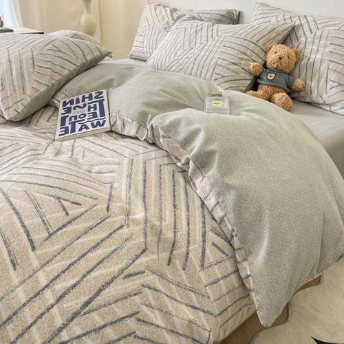 加厚款冬季清新棉态生磨TKO毛印花四件套纯棉被套床小单三件套全