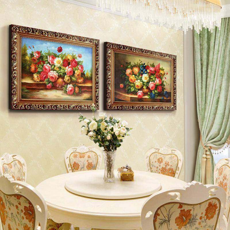 画美式现画代客厅装饰画KBI欧式壁卧室花挂卉有框画餐厅油画牡丹