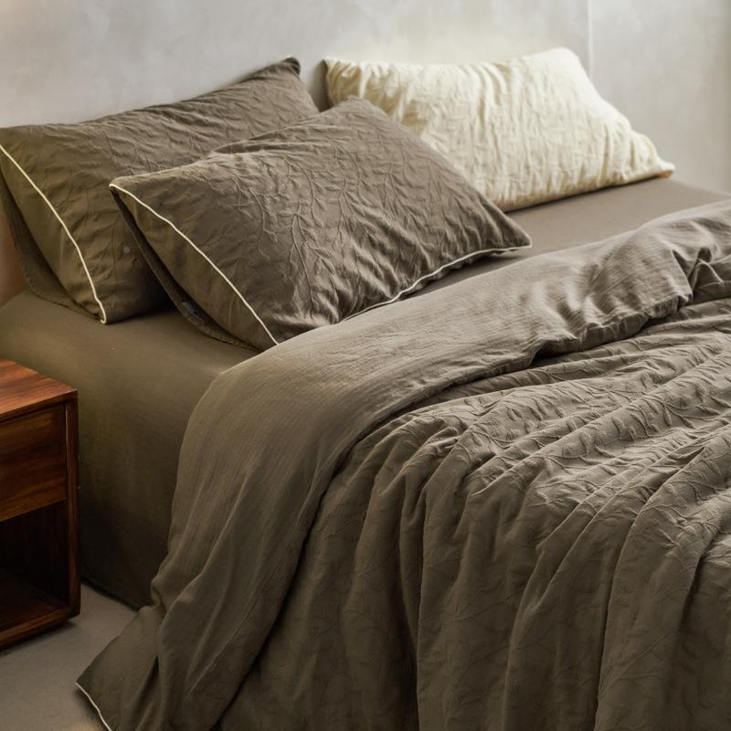 浮雕肌理酒感花日式四件套全纯棉店民宿床提单jjj-盛夏被套床棉笠