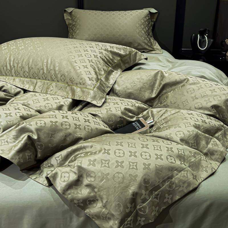 新QBV款100s品长绒全棉贡缎提花棉四棉件套床笠床上用被套床单纯