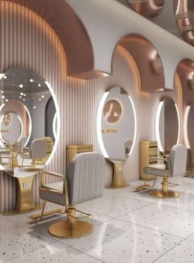 美发镜发廊专网清红镜子带灯高不锈钢理发XLS镜单台双用面镜落地