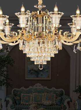 欧式客厅气水晶吊灯蜡烛灯别墅31092复奢式楼华灯创意全铜客厅灯
