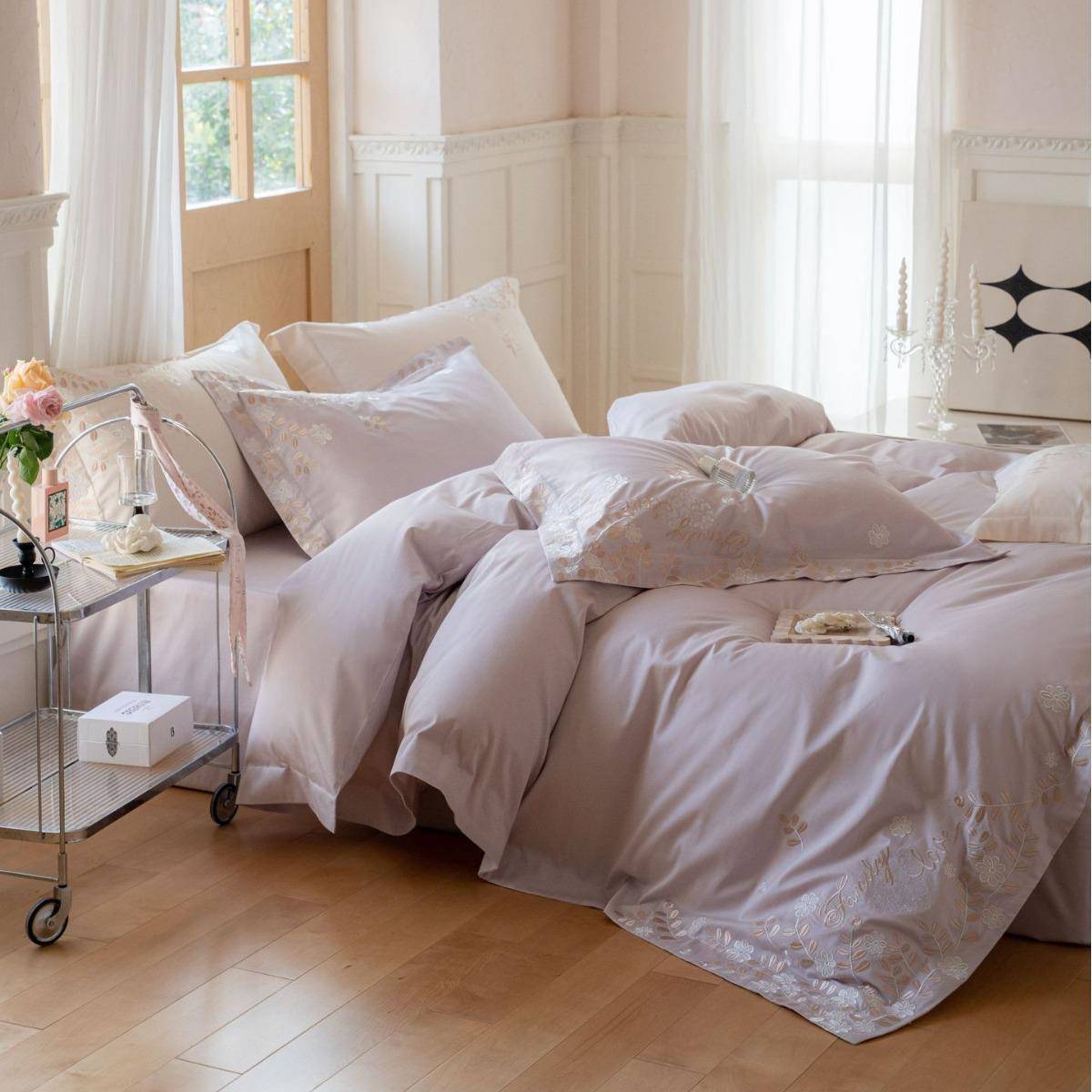 |舒尊客|法式贡LB重工刺绣100s长绒棉缎棉四件套高定轻奢纯全棉床