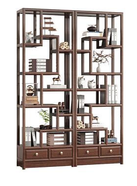 实博架多阁新中式宝书架办公室隔古木断OEN架南榆木茶柜摆件架陈