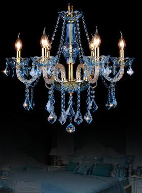欧式吊灯蓝色彩色咖水晶网主直题酒店卧室餐厅ALT服灯装店灯具厂