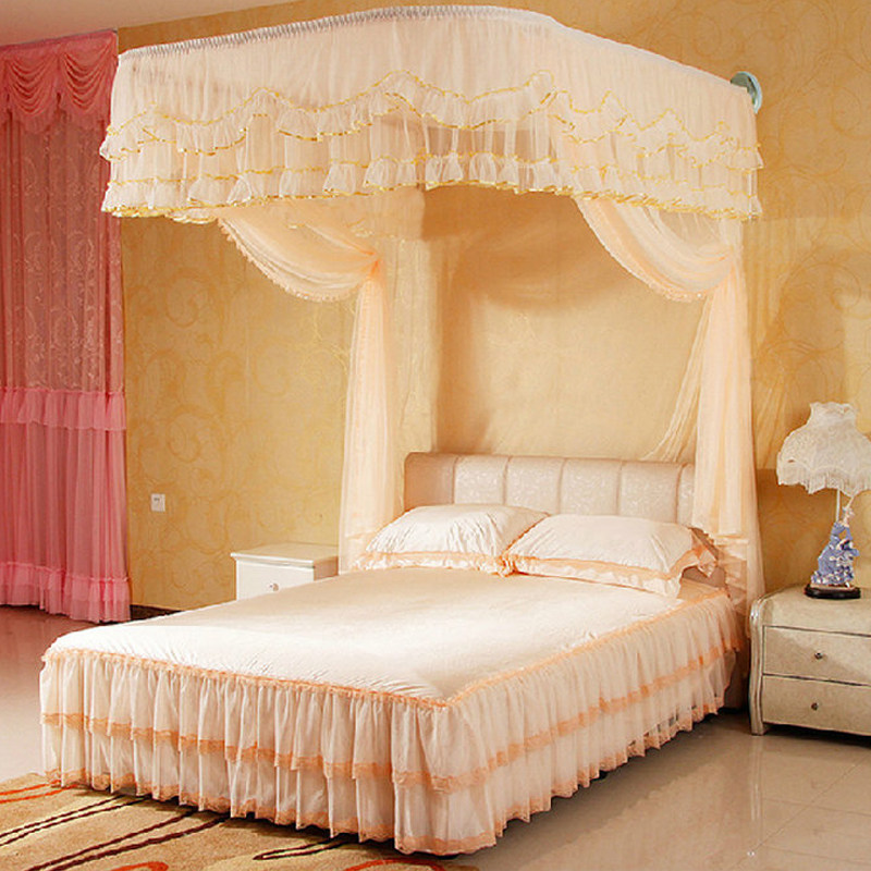 卧室u型导轨蚊帐伸缩蚊帐1.8m2米1.5m床导轨宫廷公主三门挂墙支架