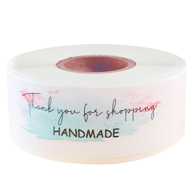 120张/卷水彩粉色感谢礼物封口贴长条烘焙手工密封贴纸不干胶标签