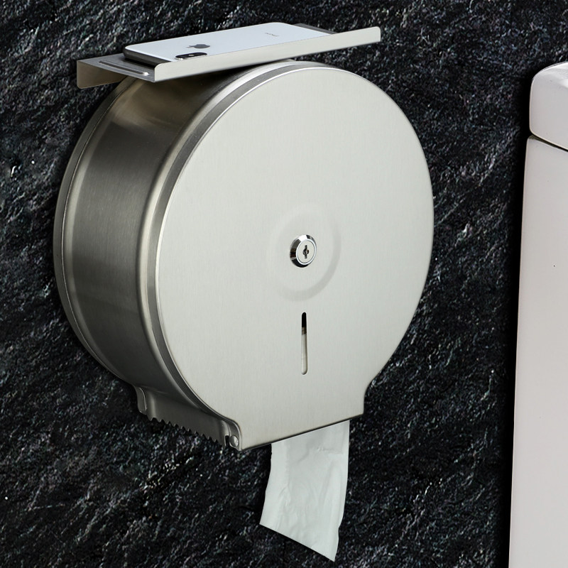 大卷纸盒不锈钢304酒店厕所卫生间壁挂式免打孔大盘纸巾架厕纸盒