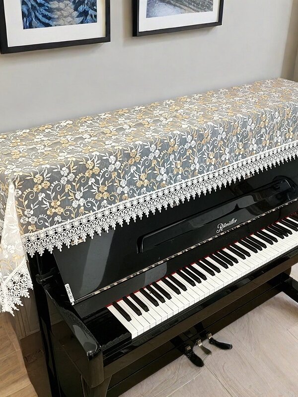 钢琴防尘盖巾双层网纱高档欧式半罩通用88键现代布艺简约遮灰盖布