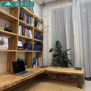 复古风实木书柜原木书柜做旧书柜客厅玄关柜收纳柜展示柜卡座组合