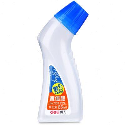 得力7312弯头胶水65ml海绵头液体学生手工胶水办公文具用品12瓶装