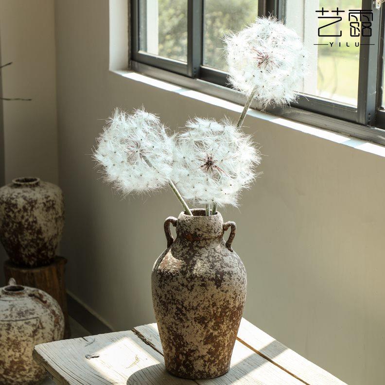 复古花瓶粗陶侘寂风赤贫民宿陶罐新中式陶瓷插干花禅意家居摆件