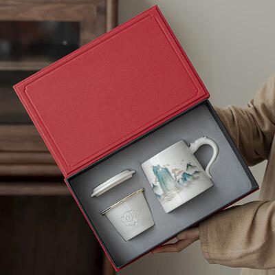 羊脂玉茶杯办公室白瓷水杯陶瓷茶水分离杯带盖过滤泡茶定制马克杯