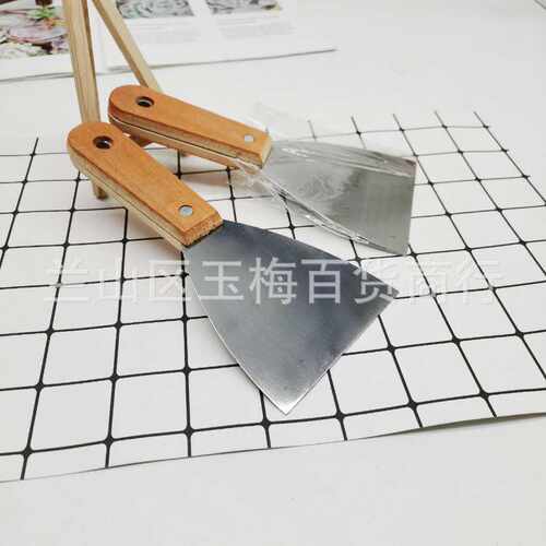 4寸双夹柄油灰刀木夹柄镜面油灰刀腻子刀清洁刀 两元超市