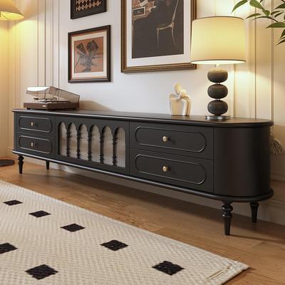 法式覆古电视柜客厅实木中古风黑色高款电视机柜2米4家用美式地柜