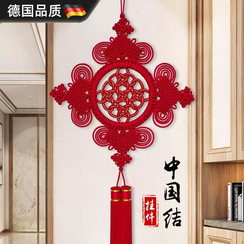 新中式过年春节中国结挂件手工丝线正红非绒布姐妹花团锦新年挂饰