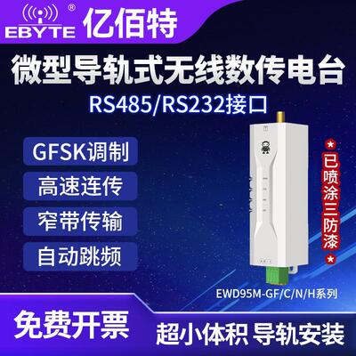 亿佰特RS485微型导轨无线收发通信数传电台GFSK高速连传窄带传输