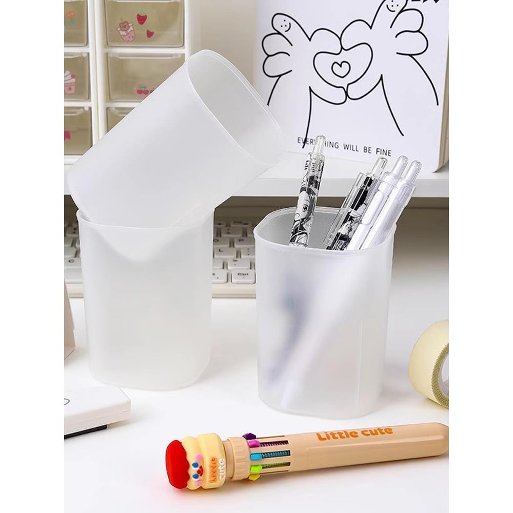 圆形磨砂笔筒ins简约风格桌面收纳筒大容量办公文具杂物收纳盒