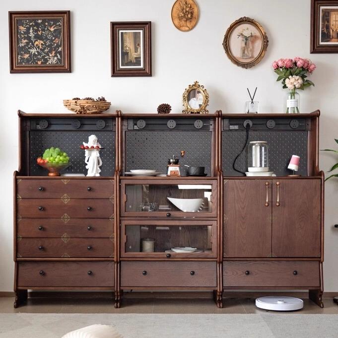 政府补贴法式复古袋鼠模块组合餐边柜靠墙一体储物柜中古电力轨道