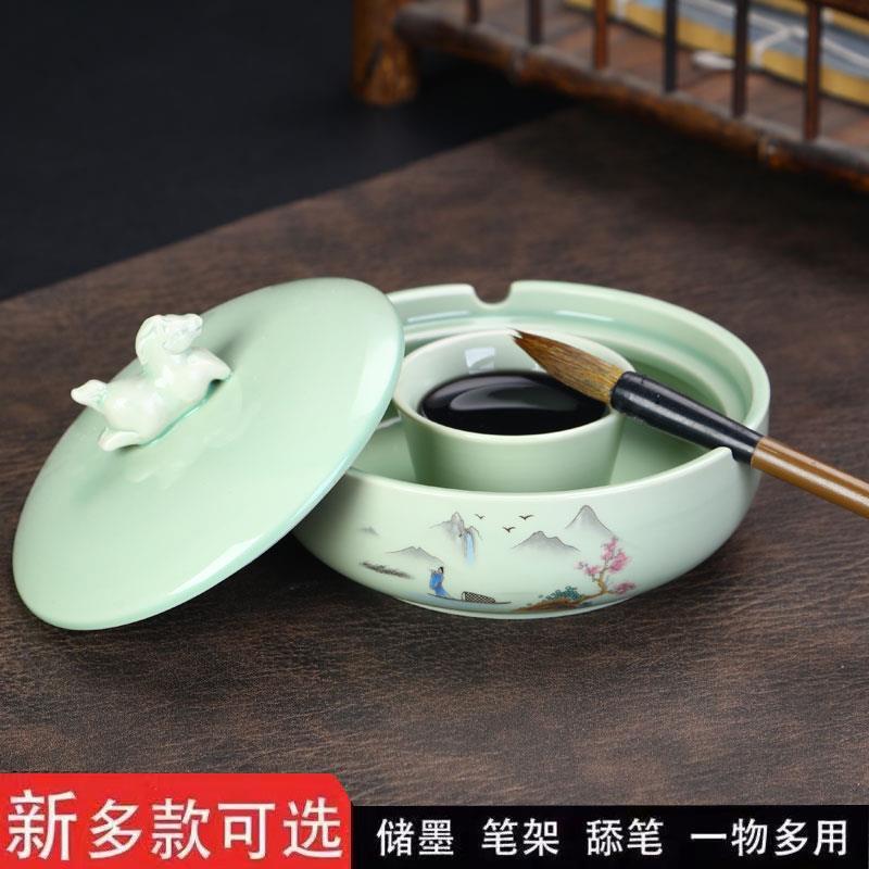 不干墨池火锅砚多功能砚台陶瓷笔洗墨蝶墨碗墨盒文房学生初学书法
