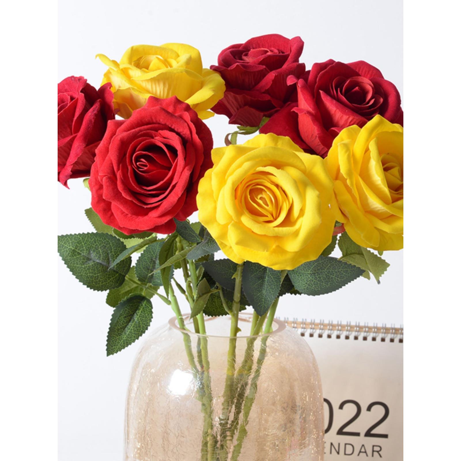 仿真玫瑰单支大绒布玫瑰花情人节家居插花花艺婚礼装饰假花人造花