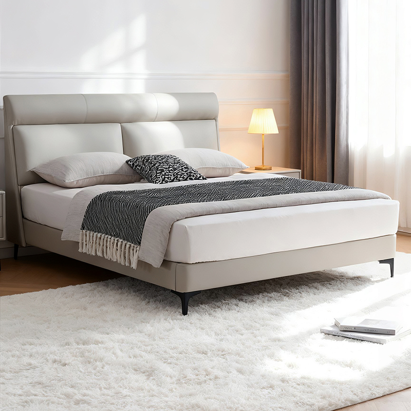 皇朝家居现代简约床1.8米双人床主卧大床卧室床真皮床DA2530