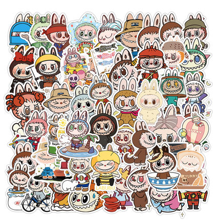 50张卡通可爱拉布布贴纸防水笔记本电脑水杯滑板手机贴画行李箱