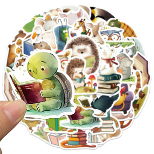 50张童话梦境动物读书贴纸笔记本电脑手账手机壳水杯贴画 Bookish