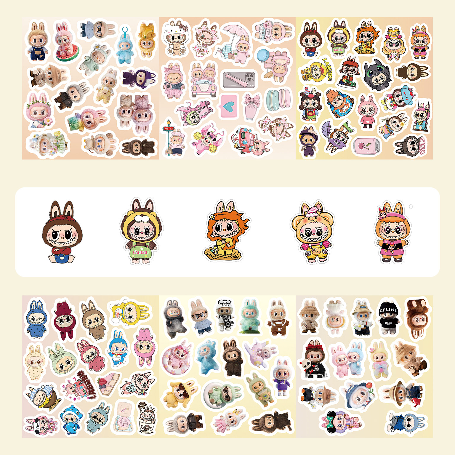 拉布布卡通可爱贴纸套装装饰配件DIY行李箱手机壳吉他手账贴纸