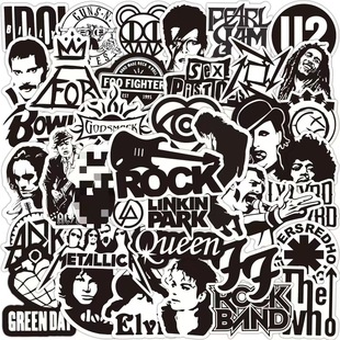 50张摇滚朋克乐队贴纸行李箱摩托车滑头盔个性 ROCK 电脑吉他贴画