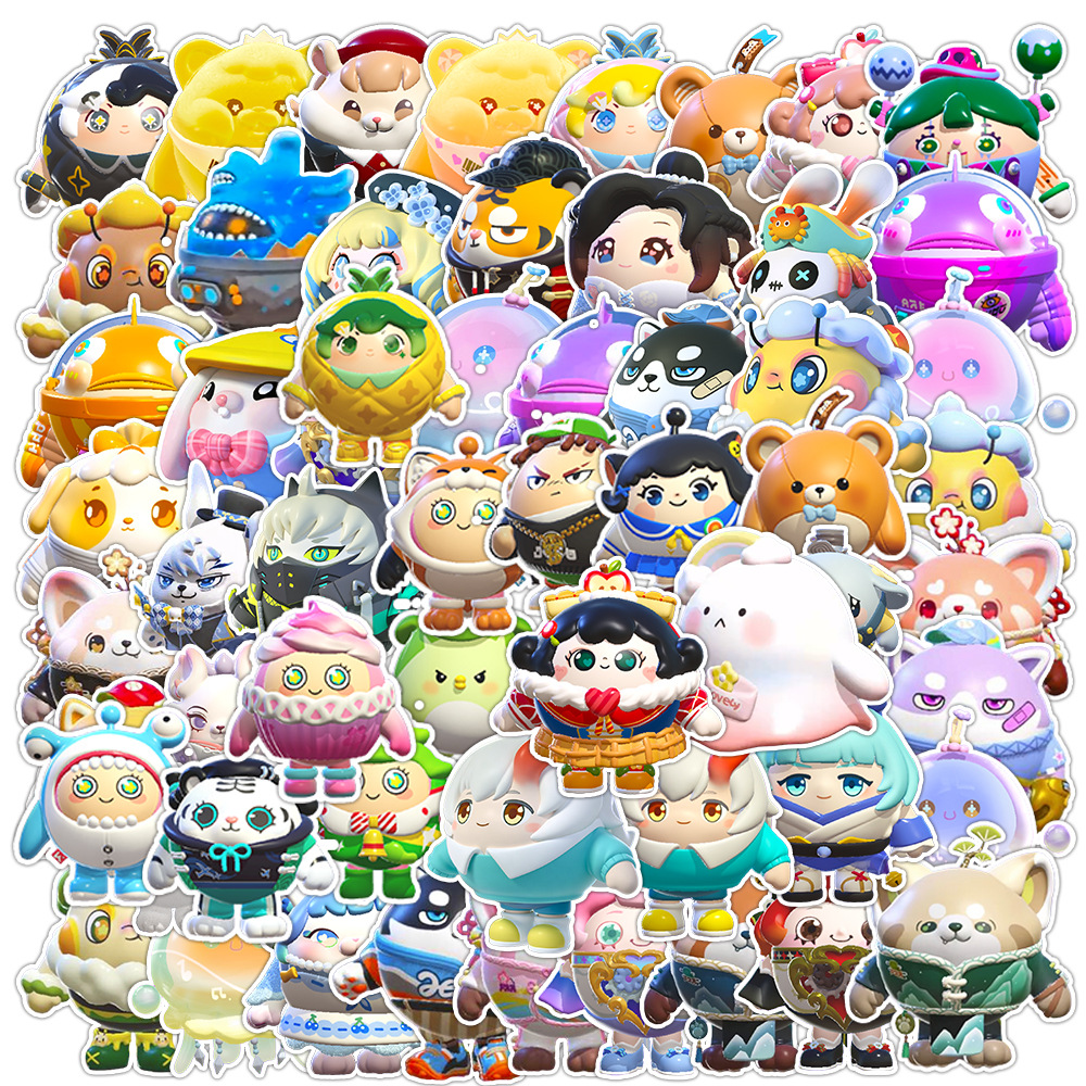 60张卡通蛋仔派对可爱游戏贴纸防水文具笔记本电脑儿童贴画头盔