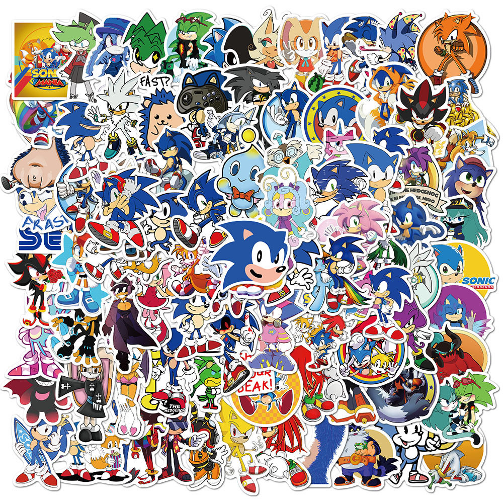 100张刺猬索尼克贴纸手机壳电脑行李箱儿童玩具文具礼物贴画防水