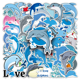 50张可爱海豚贴纸防水行李箱电脑水杯手机儿童玩具贴画 Dolphins
