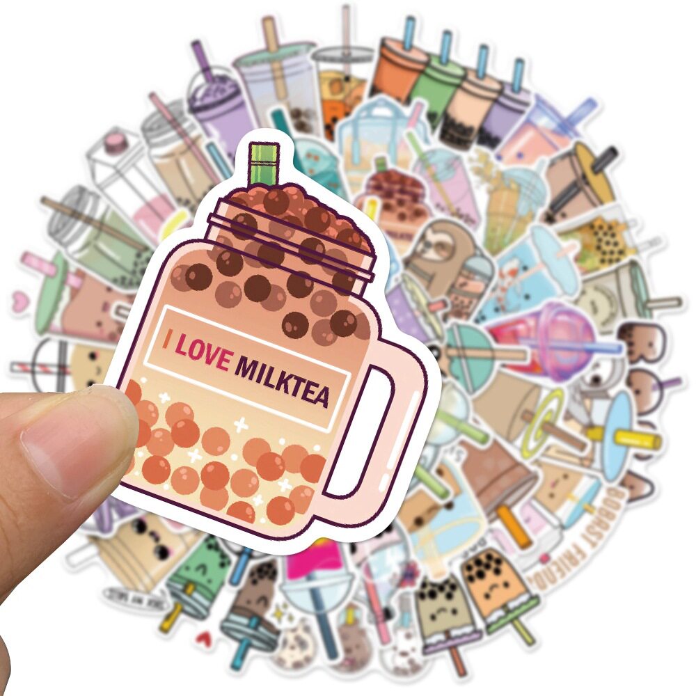 网红贴纸ins风珍珠奶茶可爱少女手账电脑手机贴画 boba milktea