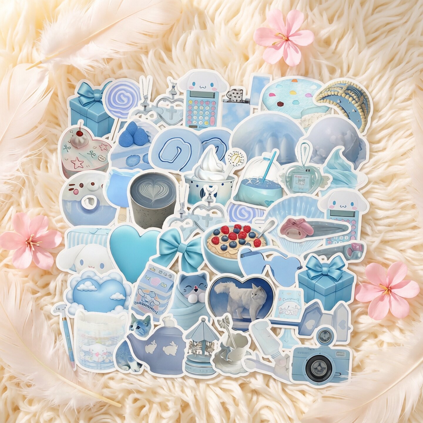 蓝色ins贴纸套装装饰行李箱手机壳头盔冰箱贴画DIY素材防水贴纸包