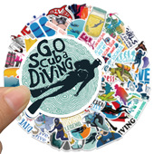 50张夏日潜水贴纸防水行李箱笔记本电脑卡通海边运动贴画 diving